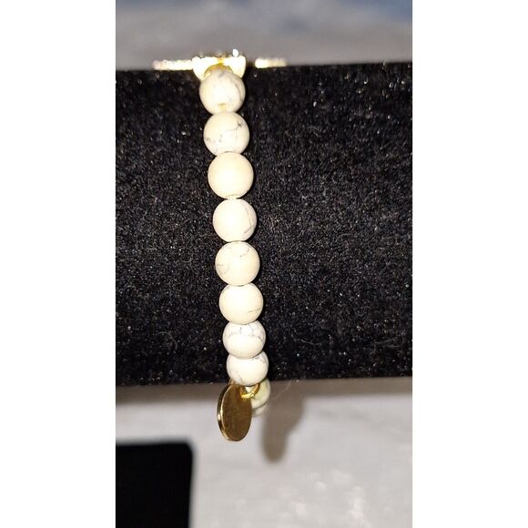 A Rhinestone Cross Beaded Stretchy Bracelet Howlite Gemstone Religious Jewelry - Picture 2 of 6